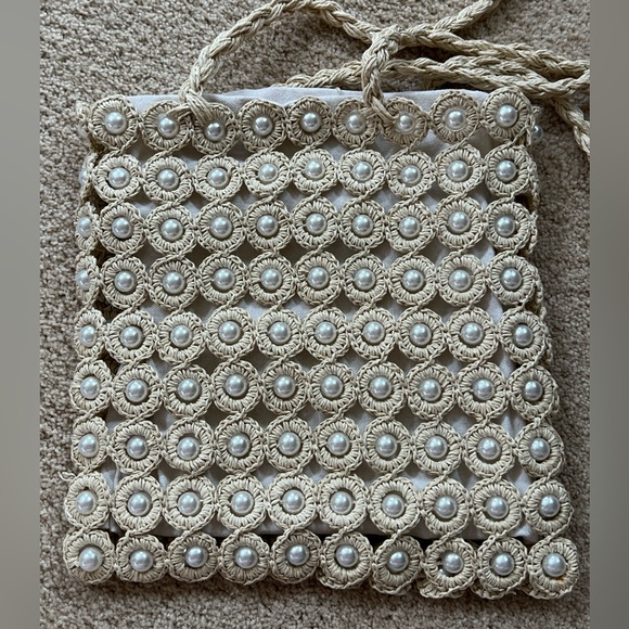Haute Hippie Anthropology Straw Raffia Pearl Embellished Tote - Picture 4 of 9